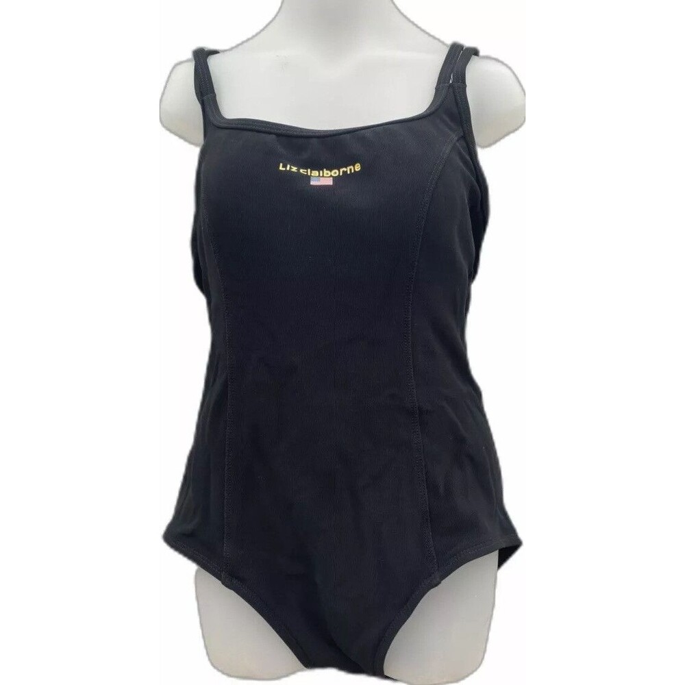 RARE Liz Claiborne VTG Swimsuit 80s 90s Black Baywatch Sz Med One Piece Swimwear